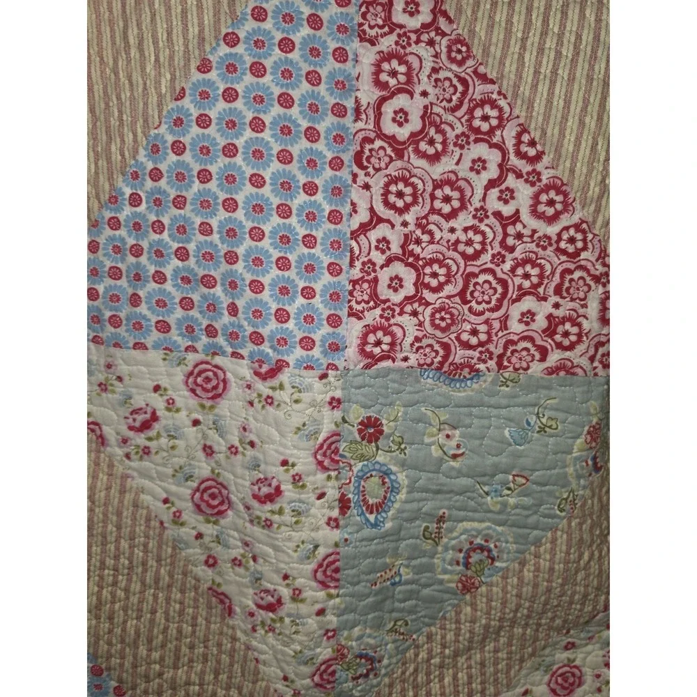 Pastel Shabby Chic Half-Square Triangle Quilt Twin Size I Sham 25x20